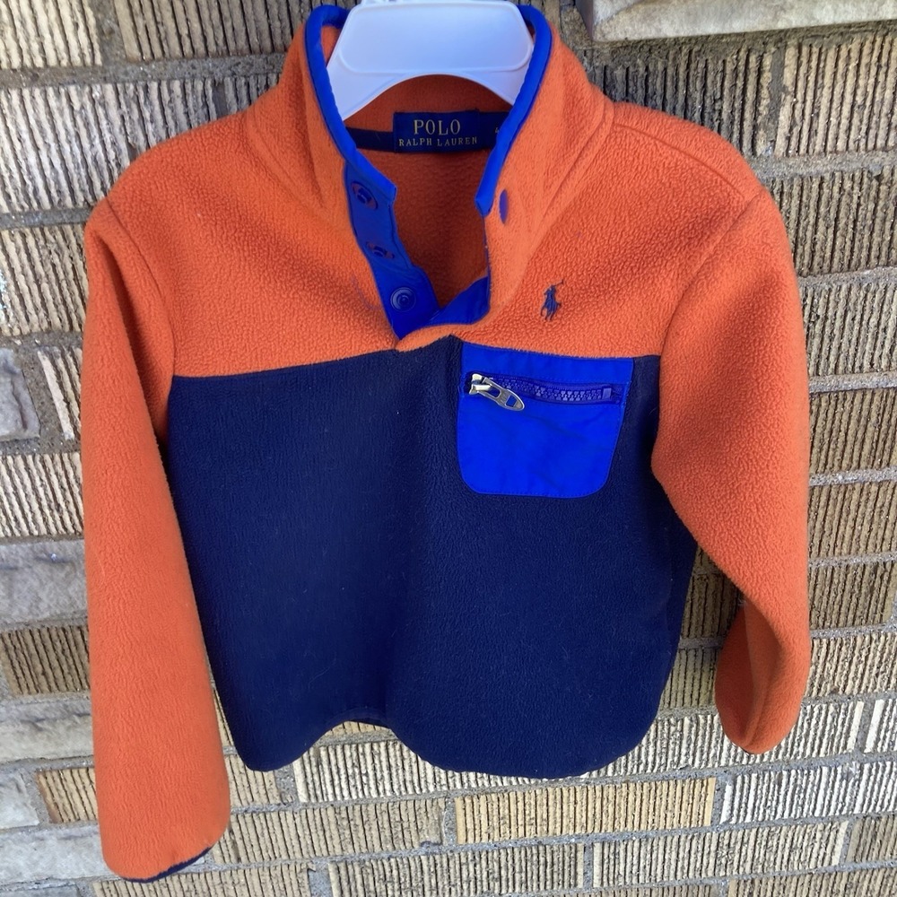 Polo Ralph Lauren Boys 4T Colorblock Fleece Jacket Pullover Snap Neck